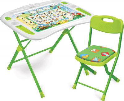 NKP1 Детский комплект (стол+стул+выдвижная подставка для книг) (NKP1/5 весёлая азбука) - Цвет бело-зеленый - Картинка #1