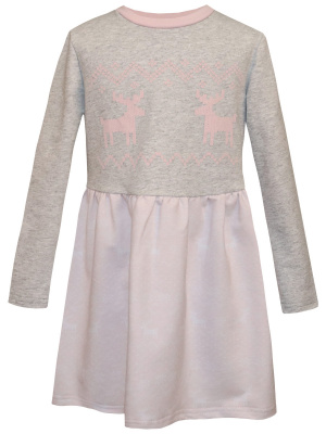 Платье "Зимняя сказка 2020" с оленями - Размер 116 - Цвет серый - Картинка #2
